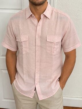 CubaVera light pink short sleeve shirt men Sz XL